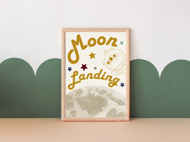 Retro Moon Landing Space Print For Child's Room Or Playroom - Print Only - image 1