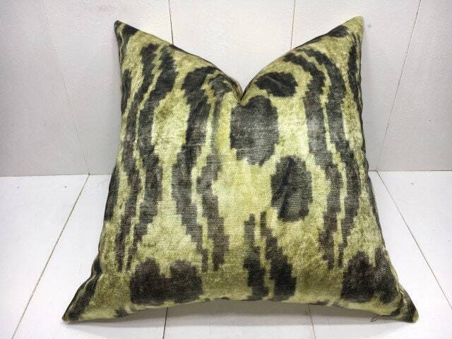 Handwoven Silk Ikat Pillow Cover 20x20, Modern Home Decor - image 1