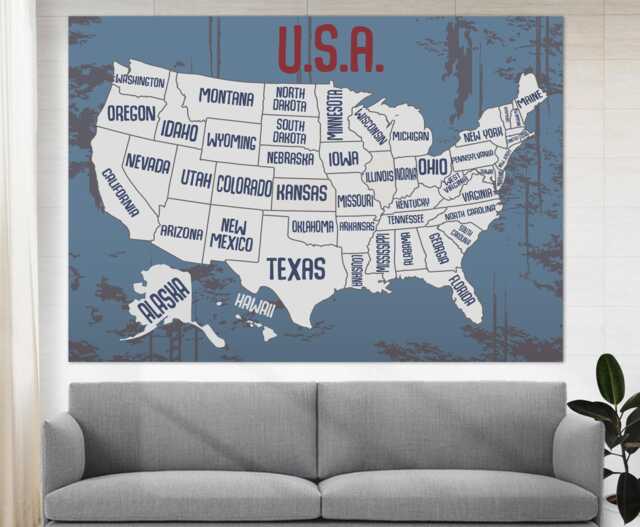 Usa Map Canvas Print, Wall Art, United States Push Pin Usa Travel Map, Traveler Gift - image 1