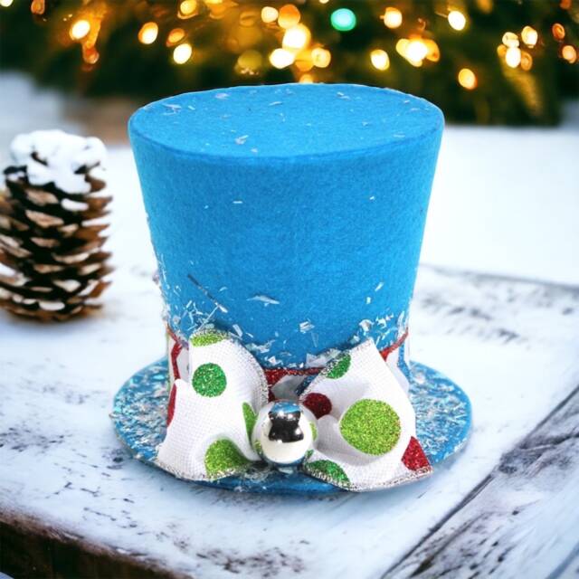 Whimsical Blue Top Hat Christmas Tree Topper Nautical Decoration - image 1
