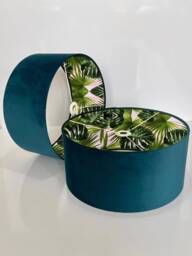 New Luxury Hq Double Teal Velvet & Plants Large Green Leafs Combination Lamp Shade Pendant Light Available in Multiple Sizes