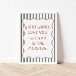 Girls Room Quote Print, Night Love You Typography Kids Wall Art, Pastel Dorm Home Decor, Sage Green Prints - thumbnail 3