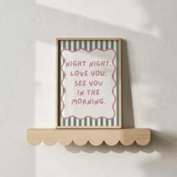 Girls Room Quote Print, Night Love You Typography Kids Wall Art, Pastel Dorm Home Decor, Sage Green Prints - thumbnail 2