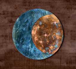 Moon Copper Wall Art, Metal Decor Blue Patina, & Stars, Patina Decoration - thumbnail 1