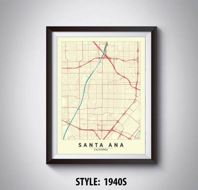Santa Ana Map Art Print California Travel Poster, Office Decor - image 1