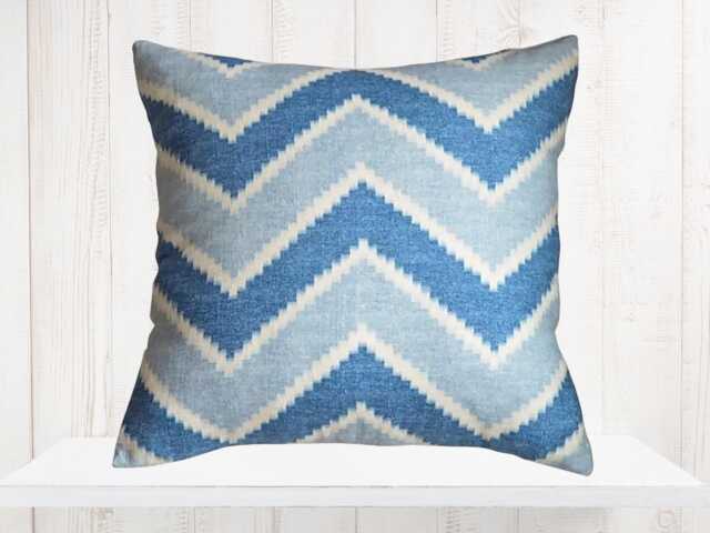 Blue Chevron Pillow Cover Retro Flamestitch Accent - image 1