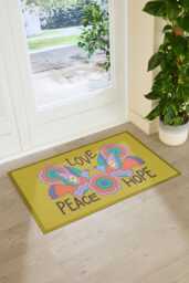 Elizabeth Olwen Love Peace Hope Indoor Outdoor Doormat - Positive Quote Entrance Rug Colourful Home Decor Gift 90x60cm - thumbnail 1