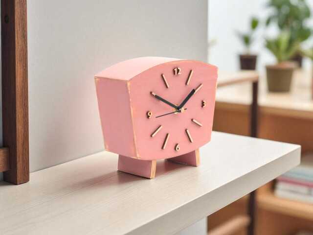 Pastel Pink Wooden Mantel Clock, Quiet, Desk & Shelf Decor, Cottage - image 1