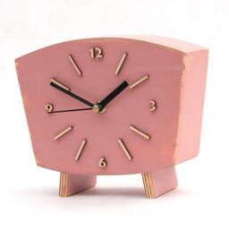 Pastel Pink Wooden Mantel Clock, Quiet, Desk & Shelf Decor, Cottage - thumbnail 3