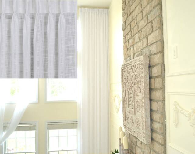 Extra Long Sheer Linen White Curtains With Double Pinch Pleat Top.18-24 Ft Custom Made Drapes 2 Story Ikiriska - image 1