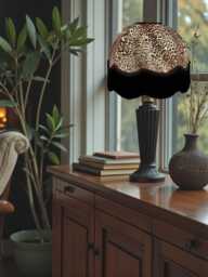 Handmade Lynx Animal Print Dome Lampshade With Black Fringe, Bespoke British Made - Animal Fabric Lamp Shades - thumbnail 1