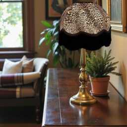 Handmade Lynx Animal Print Dome Lampshade With Black Fringe, Bespoke British Made - Animal Fabric Lamp Shades - thumbnail 2