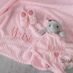 Personalised Baby Girl Gift Set Pink Blanket, Elephant Comforter & Knitted Booties - thumbnail 4