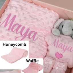 Personalised Baby Girl Gift Set Pink Blanket, Elephant Comforter & Knitted Booties - thumbnail 3