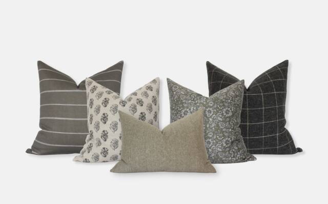 Sofa Pillow Cover Sets, Combo Set Of 5, Brown Green Cream Throw Covers, Combination Couch Pillows Modern -- Dania - image 1