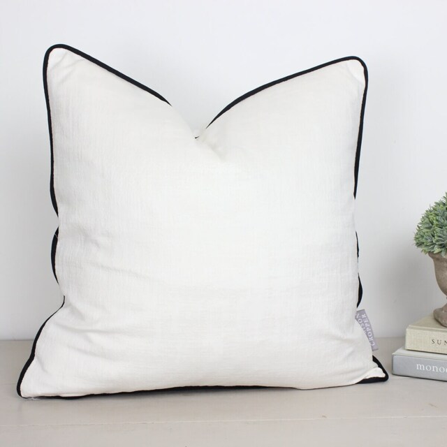 "Azurite Snow White Black Satin Piped Cushion/Cover 16"" 18"" 20"" 22"
