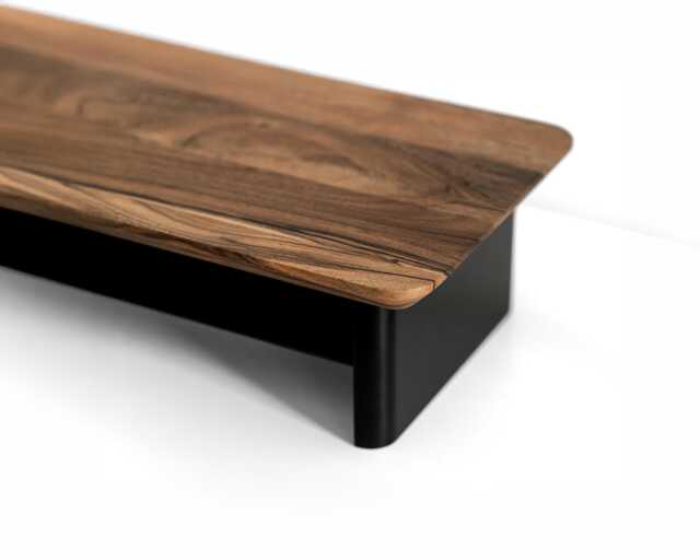 Walnut & Black Monitor Riser, Desk Stand Solid Wood, Wooden Stand With Shelf - image 1