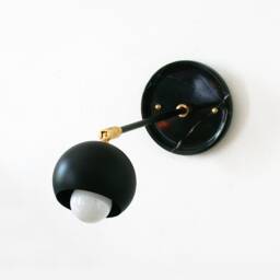 Mid Century Modern Black Marble & Fisheye Shade Adjustable Sconce Light Fixture One Arm Kitchen Wall - thumbnail 3