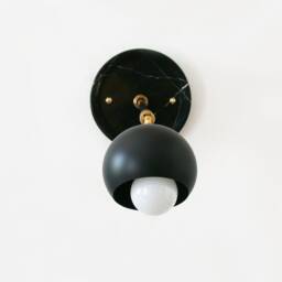 Mid Century Modern Black Marble & Fisheye Shade Adjustable Sconce Light Fixture One Arm Kitchen Wall - thumbnail 2
