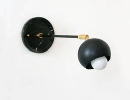 Mid Century Modern Black Marble & Fisheye Shade Adjustable Sconce Light Fixture One Arm Kitchen Wall