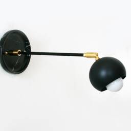 Mid Century Modern Black Marble & Fisheye Shade Adjustable Sconce Light Fixture One Arm Kitchen Wall - thumbnail 4