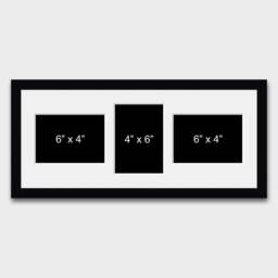 Multi Photo Picture Frame - Black Wooden Frame, Holds Three 4x6 Photos