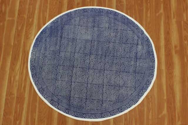 Hand Block Printed Cotton Dhurrie Rug 4x4 - Round Area Kilim Carpet - image 1