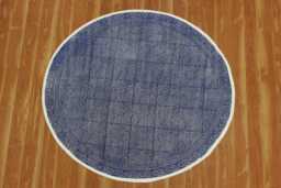Hand Block Printed Cotton Dhurrie Rug 4x4 - Round Area Kilim Carpet - thumbnail 1
