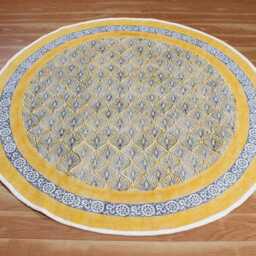 Hand Block Printed Cotton Dhurrie Rug 4x4 - Round Area Kilim Carpet - thumbnail 3