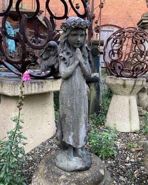 Cast Iron Praying Fairy Statue - Antique Lead Effect Finish - image 1