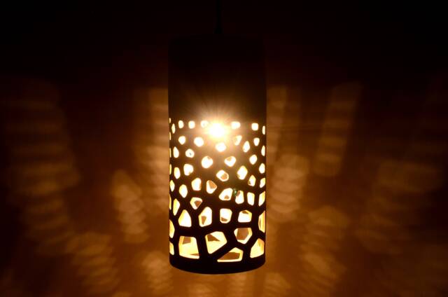 Textured Cutout Ceramic Pendant, Sculptural Plug-In Ambient Light - Naaya Coral Rock - image 1