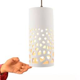 Textured Cutout Ceramic Pendant, Sculptural Plug-In Ambient Light - Naaya Coral Rock - thumbnail 3