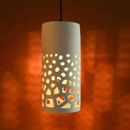 Textured Cutout Ceramic Pendant, Sculptural Plug-In Ambient Light - Naaya Coral Rock - thumbnail 2