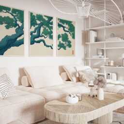 Green Japanese Tree Wall Art Set Of 3 Posters - Botanical Branch Triptych Prints - thumbnail 2