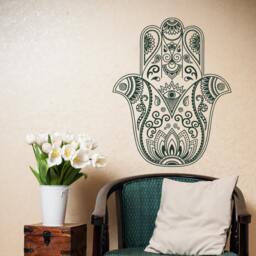 Hamsa Hand Vinyl Wall Decal Bohemian Protection Symbol Sticker, Spiritual Boho Home Decor #31 - thumbnail 1
