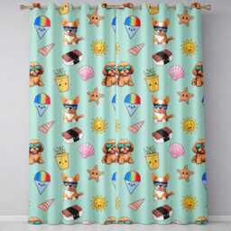 Summer Chihuahua Dog Sunglasses Kawaii Beach Teal Seamless Pattern Readymade Eyelet Ring Top Thermal 100% Blackout Curtains - thumbnail 2