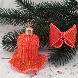 Orange Beaded Bell With Edging, Christmas Bell, For The Tree, Gift, New Year's Handicraft, Home Decoration - thumbnail 4