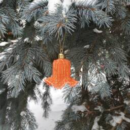 Orange Beaded Bell With Edging, Christmas Bell, For The Tree, Gift, New Year's Handicraft, Home Decoration - thumbnail 3