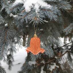 Orange Beaded Bell With Edging, Christmas Bell, For The Tree, Gift, New Year's Handicraft, Home Decoration - thumbnail 2