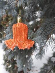 Orange Beaded Bell With Edging, Christmas Bell, For The Tree, Gift, New Year's Handicraft, Home Decoration