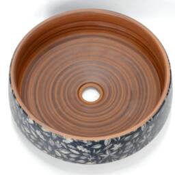 Vintage Floral Leaves Leaf Pattern Basin Sink Handmade Round Bathroom Vessel China Cloakroom Ceramic Countertop Vanity Wash Bowl Blue Brown - thumbnail 3