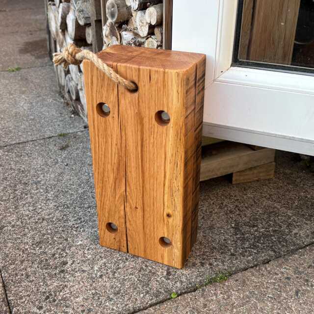 Oak Door Stop With Rope Handle, Rustic Chunky Wooden Wedge, Spring Summer Heavy Stop, Living Room Decor, Handmade Up Cycled & Unique - image 1