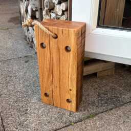 Oak Door Stop With Rope Handle, Rustic Chunky Wooden Wedge, Spring Summer Heavy Stop, Living Room Decor, Handmade Up Cycled & Unique - thumbnail 1