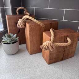Oak Door Stop With Rope Handle, Rustic Chunky Wooden Wedge, Spring Summer Heavy Stop, Living Room Decor, Handmade Up Cycled & Unique - thumbnail 2