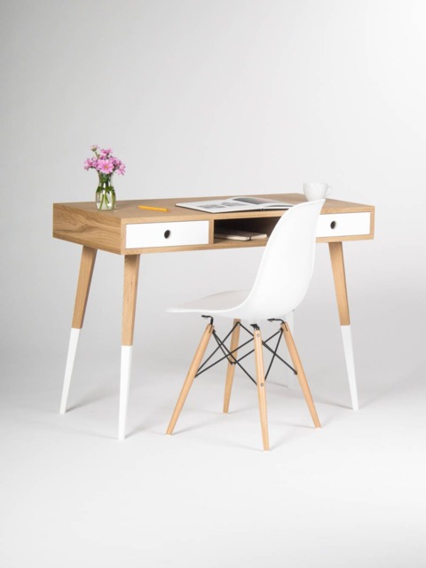 Mid-Century Modern Oak Desk - White Drawers, Painted Legs - image 1