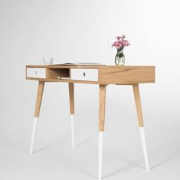 Mid-Century Modern Oak Desk - White Drawers, Painted Legs - thumbnail 3