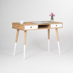 Mid-Century Modern Oak Desk - White Drawers, Painted Legs - thumbnail 2