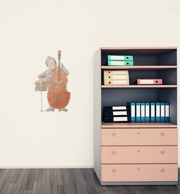 Gorilla Learning Bass Wall Sticker Decal - Kids Stickers, Animals Childrens Decals, Art, Room, Girl, Boy