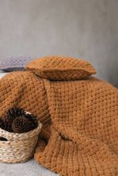 Handwoven Chunky Knit Blanket & Cushion Set, Amber Tone, Brown Plaid With Pillow - thumbnail 1