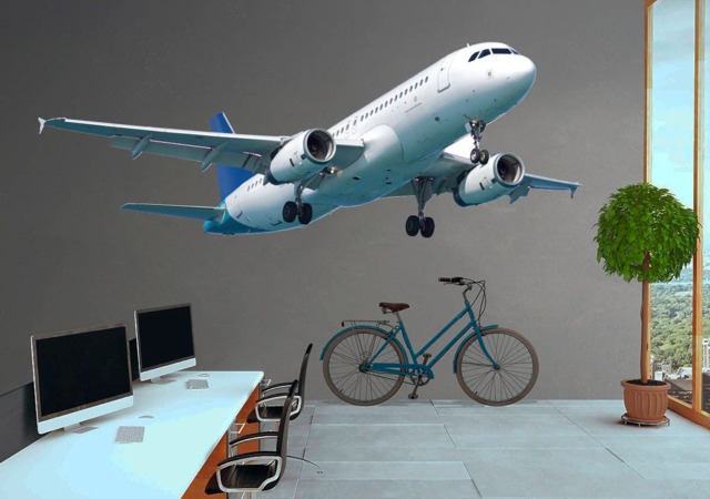 Airplane Wall Mural - Jumbo Jet Boeing Decal Commercial Plane Picture Art Home Airlines Office Workplace Decor